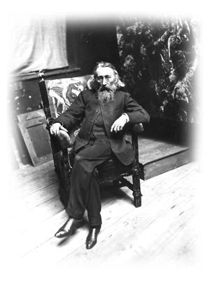Jan Matejko na tle pracowni (fot. Awita Szuberta z r. 1892)